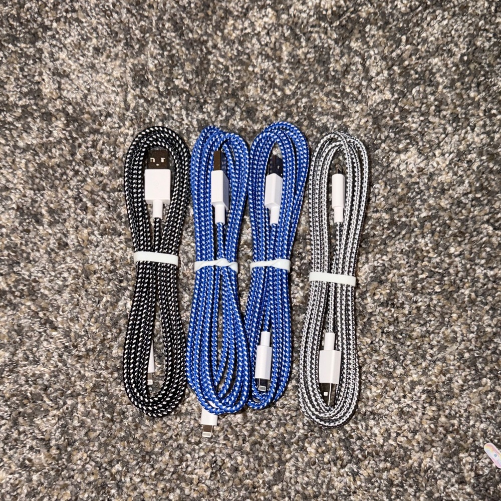 Braided USB Charging Cable Set - Black, Blue, Gray